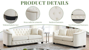 English Elm Velvet Chesterfield Sofa with Deep Tufting Brass Nailhead Trim and Plush Seat Cushions W834S00689
