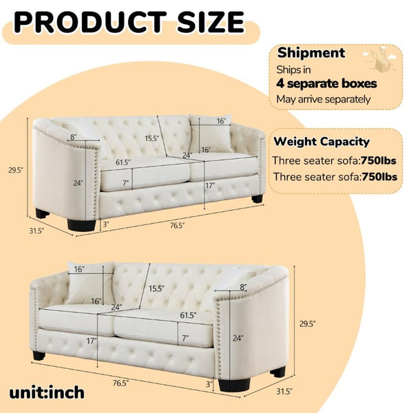 English Elm Velvet Chesterfield Sofa with Deep Tufting Brass Nailhead Trim and Plush Seat Cushions W834S00689