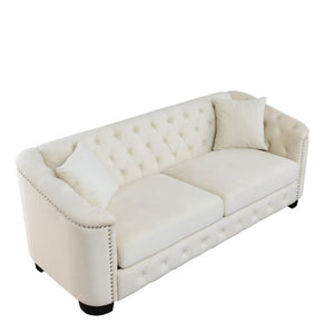 English Elm Velvet Chesterfield Sofa with Deep Tufting Brass Nailhead Trim and Plush Seat Cushions W834S00689
