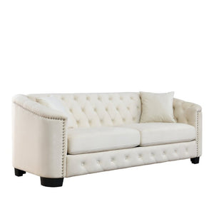 English Elm Velvet Chesterfield Sofa with Deep Tufting Brass Nailhead Trim and Plush Seat Cushions W834S00689
