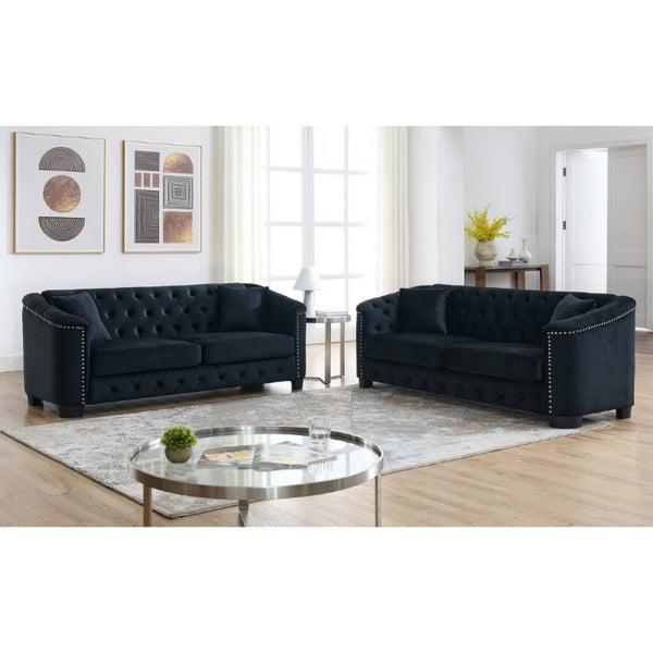 English Elm Velvet Chesterfield Sofa with Button Tufting Brass Nailhead Trim and Deep Foam Seating W834S00690