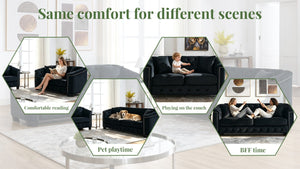 English Elm Velvet Chesterfield Sofa with Button Tufting Brass Nailhead Trim and Deep Foam Seating W834S00690