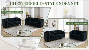 English Elm Velvet Chesterfield Sofa with Button Tufting Brass Nailhead Trim and Deep Foam Seating W834S00690