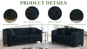 English Elm Velvet Chesterfield Sofa with Button Tufting Brass Nailhead Trim and Deep Foam Seating W834S00690