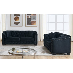 English Elm Velvet Chesterfield Sofa with Button Tufting Brass Nailhead Trim and Deep Foam Seating W834S00690