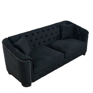English Elm Velvet Chesterfield Sofa with Button Tufting Brass Nailhead Trim and Deep Foam Seating W834S00690