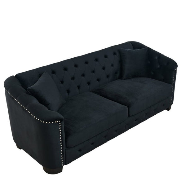 English Elm Velvet Chesterfield Sofa with Button Tufting Brass Nailhead Trim and Deep Foam Seating W834S00690