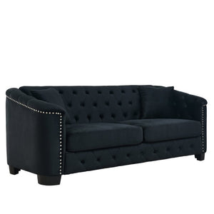 English Elm Velvet Chesterfield Sofa with Button Tufting Brass Nailhead Trim and Deep Foam Seating W834S00690