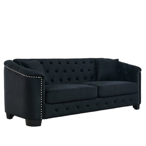 English Elm Velvet Chesterfield Sofa with Button Tufting Brass Nailhead Trim and Deep Foam Seating W834S00690