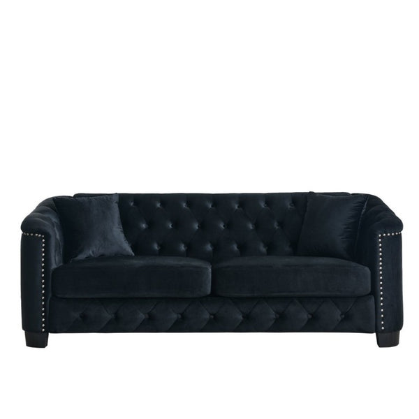 English Elm Velvet Chesterfield Sofa with Button Tufting Brass Nailhead Trim and Deep Foam Seating W834S00690