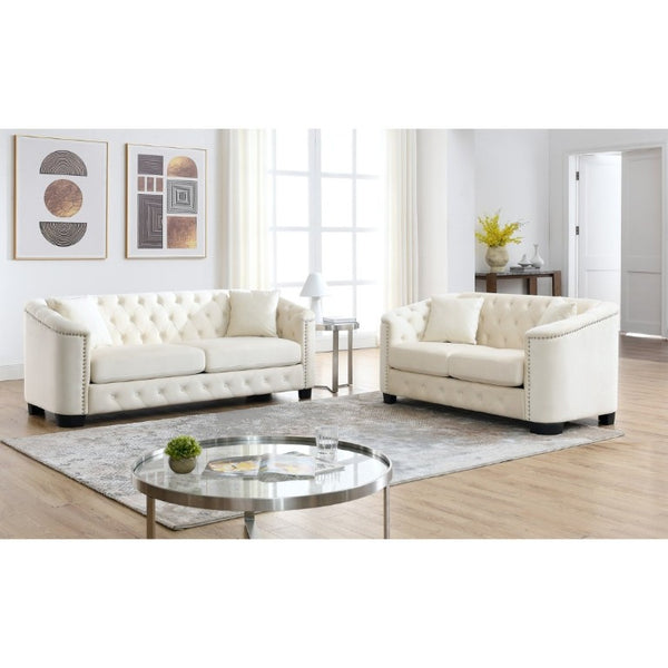English Elm Velvet Chesterfield Sofa with Tufted Buttons Brass Nailhead Trim and Deep Foam Cushions W834S00692
