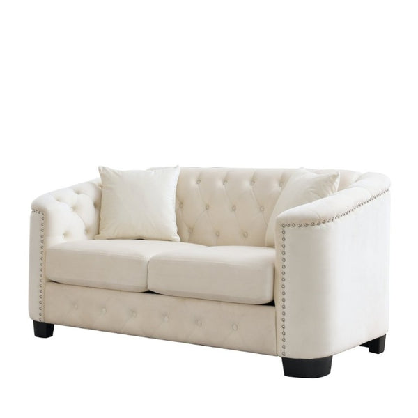 English Elm Velvet Chesterfield Sofa with Tufted Buttons Brass Nailhead Trim and Deep Foam Cushions W834S00692