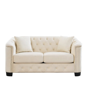 English Elm Velvet Chesterfield Sofa with Tufted Buttons Brass Nailhead Trim and Deep Foam Cushions W834S00692