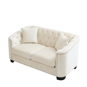 English Elm Velvet Chesterfield Sofa with Tufted Buttons Brass Nailhead Trim and Deep Foam Cushions W834S00692
