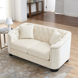 English Elm Velvet Chesterfield Sofa with Tufted Buttons Brass Nailhead Trim and Deep Foam Cushions W834S00692