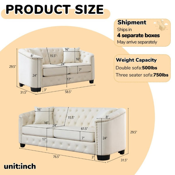 English Elm Velvet Chesterfield Sofa with Tufted Buttons Brass Nailhead Trim and Deep Foam Cushions W834S00692