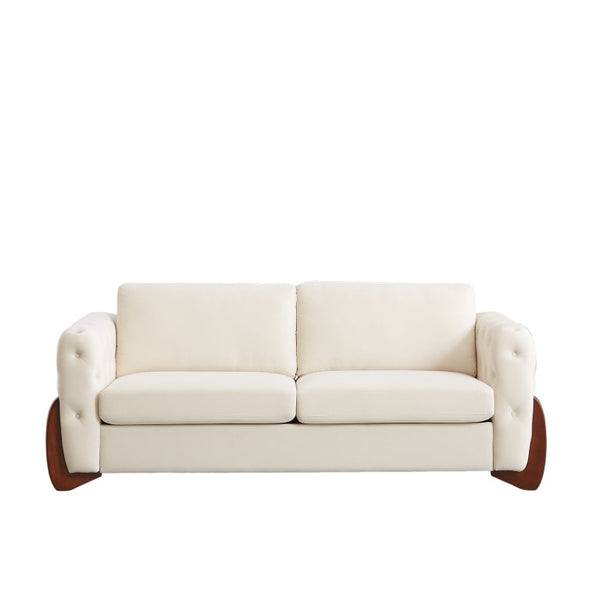 English Elm 84-Inch Velvet Tufted Sofa with Curved Rubberwood Legs and Classic Living Room Elegance W834S00694