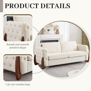 English Elm 84-Inch Velvet Tufted Sofa with Curved Rubberwood Legs and Classic Living Room Elegance W834S00694