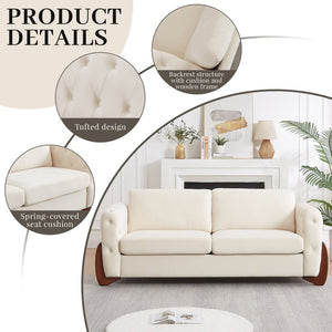 English Elm 84-Inch Velvet Tufted Sofa with Curved Rubberwood Legs and Classic Living Room Elegance W834S00694