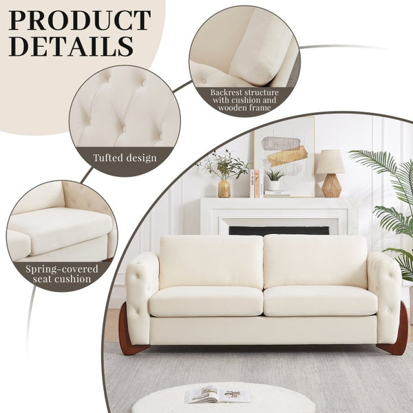 English Elm 84-Inch Velvet Tufted Sofa with Curved Rubberwood Legs and Classic Living Room Elegance W834S00694