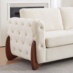 English Elm 84-Inch Velvet Tufted Sofa with Curved Rubberwood Legs and Classic Living Room Elegance W834S00694