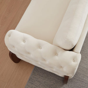 English Elm 84-Inch Velvet Tufted Sofa with Curved Rubberwood Legs and Classic Living Room Elegance W834S00694