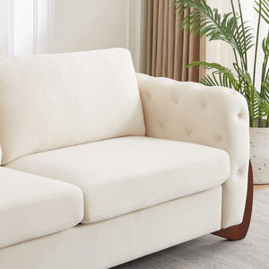 English Elm 84-Inch Velvet Tufted Sofa with Curved Rubberwood Legs and Classic Living Room Elegance W834S00694
