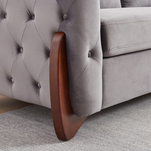 English Elm 84-Inch Button-Tufted Velvet Sofa Featuring Cat-Ear Rubberwood Legs for Stylish Living Rooms W834S00695