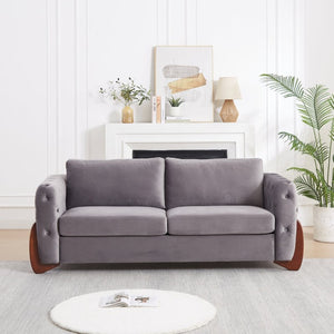 English Elm 84-Inch Button-Tufted Velvet Sofa Featuring Cat-Ear Rubberwood Legs for Stylish Living Rooms W834S00695