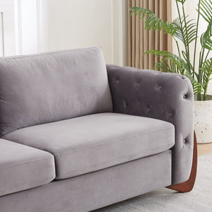 English Elm 84-Inch Button-Tufted Velvet Sofa Featuring Cat-Ear Rubberwood Legs for Stylish Living Rooms W834S00695