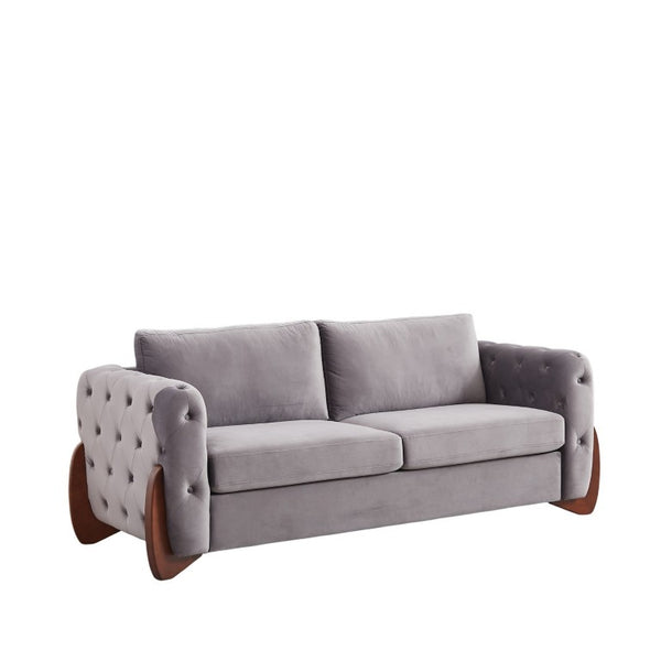 English Elm 84-Inch Button-Tufted Velvet Sofa Featuring Cat-Ear Rubberwood Legs for Stylish Living Rooms W834S00695