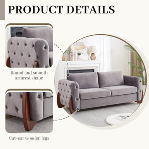 English Elm 84-Inch Button-Tufted Velvet Sofa Featuring Cat-Ear Rubberwood Legs for Stylish Living Rooms W834S00695