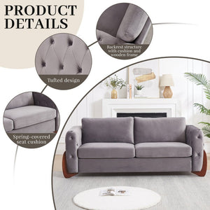 English Elm 84-Inch Button-Tufted Velvet Sofa Featuring Cat-Ear Rubberwood Legs for Stylish Living Rooms W834S00695
