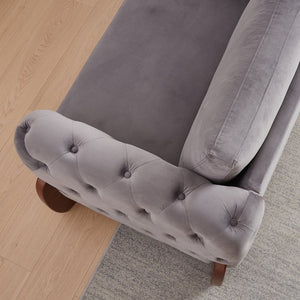 English Elm 84-Inch Button-Tufted Velvet Sofa Featuring Cat-Ear Rubberwood Legs for Stylish Living Rooms W834S00695