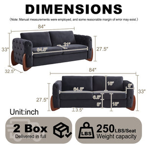 English Elm 84-Inch Velvet Tufted Sofa with Curved Rubberwood Legs and Classic Living Room Appeal 84 inches Black W834S00696