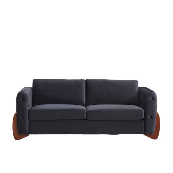 English Elm 84-Inch Velvet Tufted Sofa with Curved Rubberwood Legs and Classic Living Room Appeal 84 inches Black W834S00696