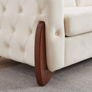 English Elm 84-Inch Velvet Tufted Sofa with Curved Rubberwood Legs and Classic Living Room Appeal 63.5 inches Beige W834S00697