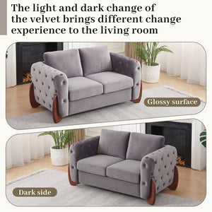 English Elm 84-Inch Velvet Tufted Sofa with Curved Rubberwood Legs and Classic Living Room Appeal 63.5 inches Grey W834S00698