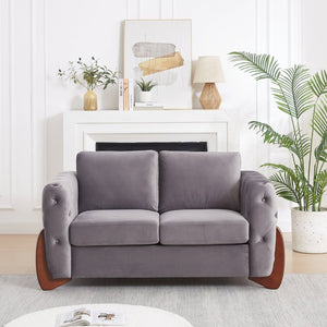 English Elm 84-Inch Velvet Tufted Sofa with Curved Rubberwood Legs and Classic Living Room Appeal 63.5 inches Grey W834S00698