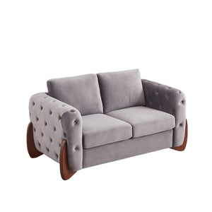 English Elm 84-Inch Velvet Tufted Sofa with Curved Rubberwood Legs and Classic Living Room Appeal 63.5 inches Grey W834S00698