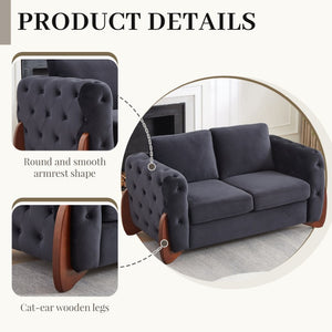 English Elm 63.5-Inch Button Tufted Velvet Loveseat with Curved Rubberwood Legs for Living Rooms W834S00699