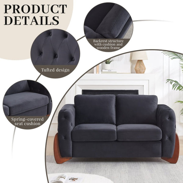 English Elm 63.5-Inch Button Tufted Velvet Loveseat with Curved Rubberwood Legs for Living Rooms W834S00699