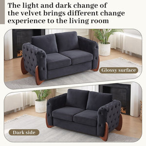 English Elm 63.5-Inch Button Tufted Velvet Loveseat with Curved Rubberwood Legs for Living Rooms W834S00699