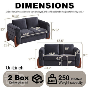 English Elm 63.5-Inch Button Tufted Velvet Loveseat with Curved Rubberwood Legs for Living Rooms W834S00699