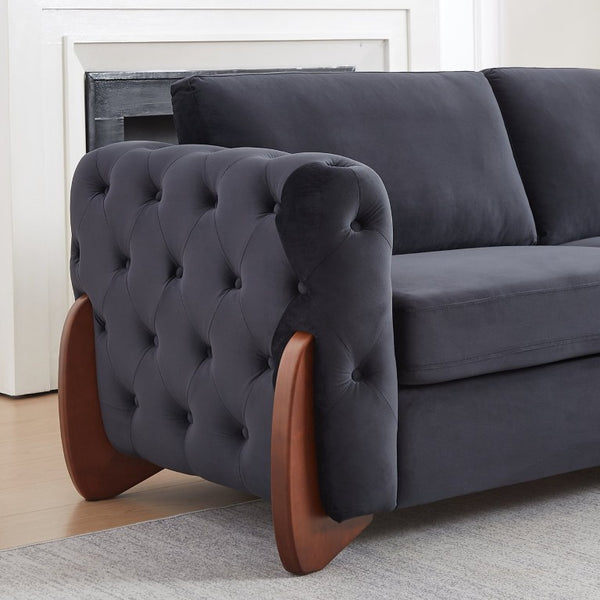 English Elm 63.5-Inch Button Tufted Velvet Loveseat with Curved Rubberwood Legs for Living Rooms W834S00699