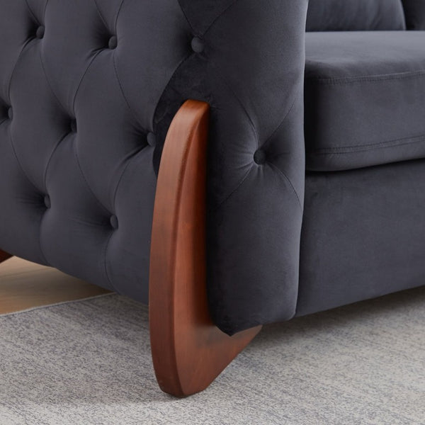 English Elm 63.5-Inch Button Tufted Velvet Loveseat with Curved Rubberwood Legs for Living Rooms W834S00699