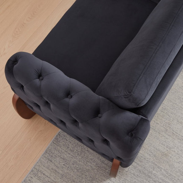 English Elm 63.5-Inch Button Tufted Velvet Loveseat with Curved Rubberwood Legs for Living Rooms W834S00699
