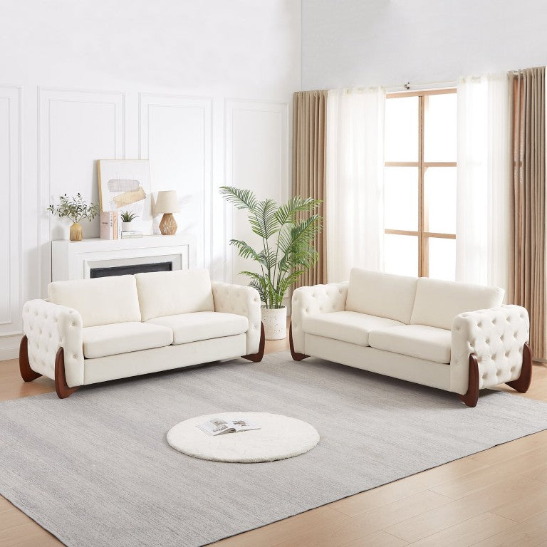 English Elm 84-Inch Velvet Tufted Sofa with Rubberwood Legs for Mid-Century Modern Living Rooms W834S00700