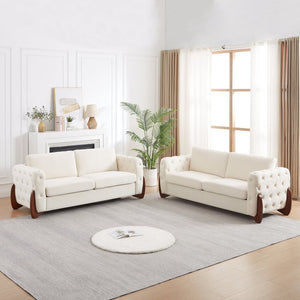 English Elm 84-Inch Velvet Tufted Sofa with Rubberwood Legs for Mid-Century Modern Living Rooms W834S00700