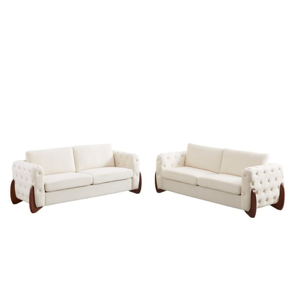 English Elm 84-Inch Velvet Tufted Sofa with Rubberwood Legs for Mid-Century Modern Living Rooms W834S00700
